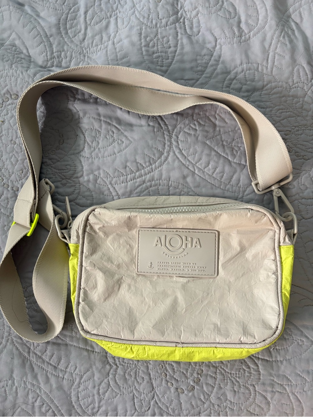 ALOHA Collection Beige with Neon Yellow Trim Crossbody Bag